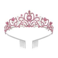 Prinsessdiadem / Tiara - Rosa / Silver med strasssten