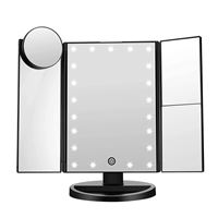UNIQ Hollywood Makeup Spegel Trifold spegel med LED ljus, Svart