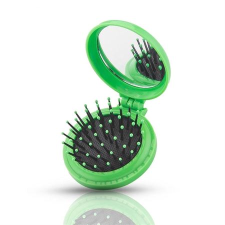 Kompakt spegel med hårborste - Grön