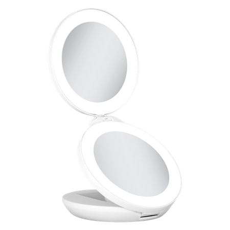UNIQ Kompakt dubbelsidig resespegel med  LED (10x förstoring) - Vit