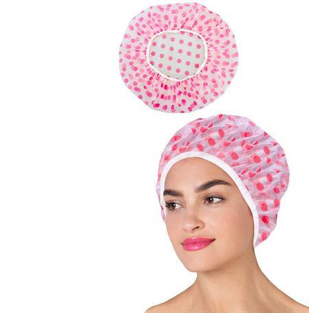 Polkadot Badmössa / Shower Cap - Rosa Prickar