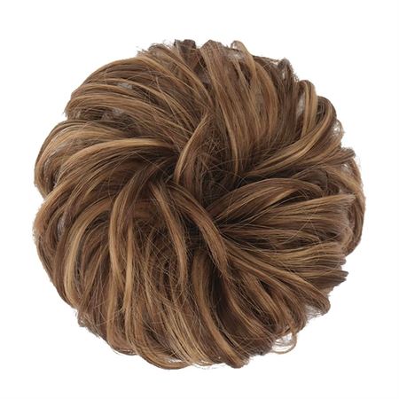 Messy Bun Hårsnodd med lockigt konstgjordt hår - 6AH27 Ash Brown og Golden Brown