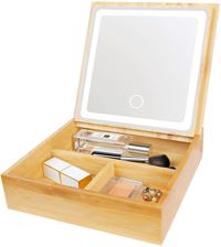 UNIQ 2-i-1 LED-spegel med organisatör | Vacker låda av bambu för smink och smycken