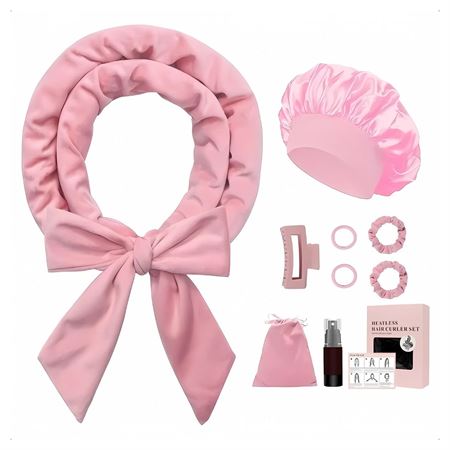 SOHO Heatless Curler Set med Hårband, Bonnet och Hårklämma - Pink