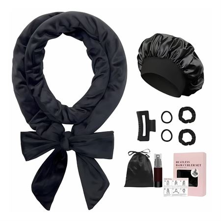 SOHO Heatless Curler Set med Hårband, Bonnet och Hårklämma - Svart