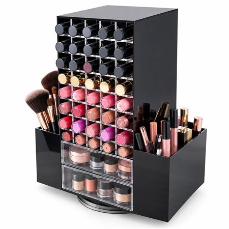 UNIQ Roterande Läppstift- & Makeup-Organizer med 30 Fack och 3 Lådor