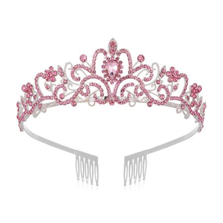 Prinsessdiadem / Tiara - Rosa / Silver med strasssten