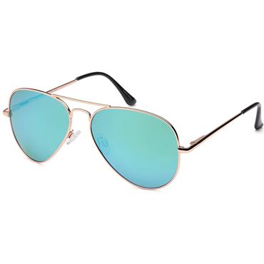 Lux® Aviator Pilot Solglasögon - Blågrönt Spegalglas  med silverbågar