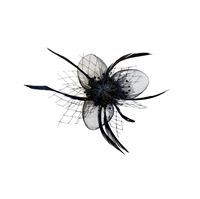 Elegant svart blomsterbrosch med fjädrar – 2-i-1 hårklämma & nålspänne