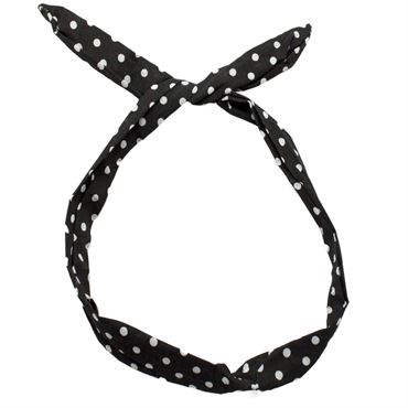 Flexi Hårband med ståltråd - svart med vita polkaprickar