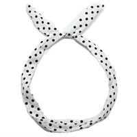 Flexi Hårband med ståltråd - vit med svarta polkaprickar