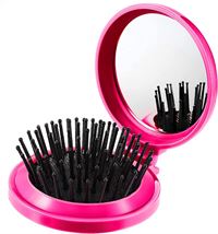 Kompakt spegel med hårborste - Rosa