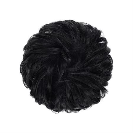 Messy Bun Hårsnodd med lockigt konstgjordt hår - 1# Jet Black