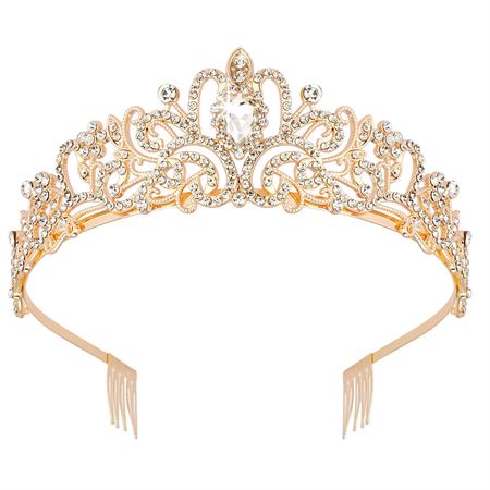 Prinsessdiadem / Tiara - Guld med strasssten