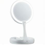 UNIQ Hopfällbar Sminkspegel med LED – Dubbelsidig 1x/10x Förstoring + 3 Förvaringsfack (Vit)