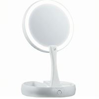 UNIQ Hopfällbar Sminkspegel med LED – Dubbelsidig 1x/10x Förstoring + 3 Förvaringsfack (Vit)